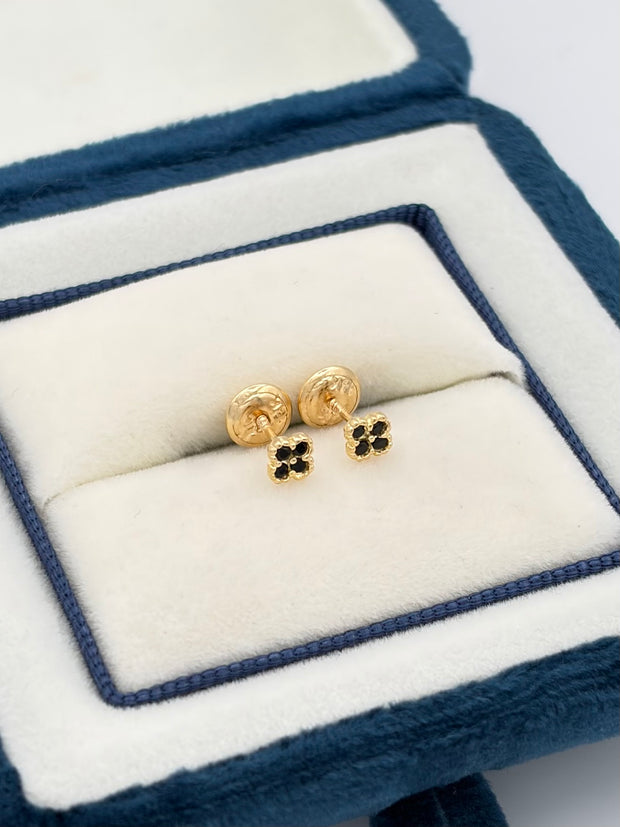 Topos mini trebol circones negros  Oro amarillo 18k 0,62 Gr / 4 mm