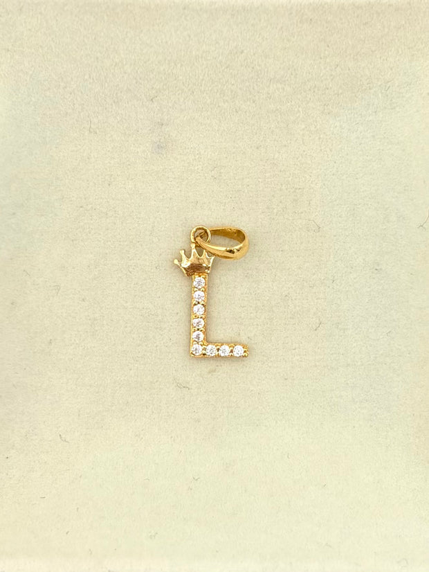 Dije Inicial L circones blancos corona Oro amarillo 18k 0,63 Gr / 0,7 mm