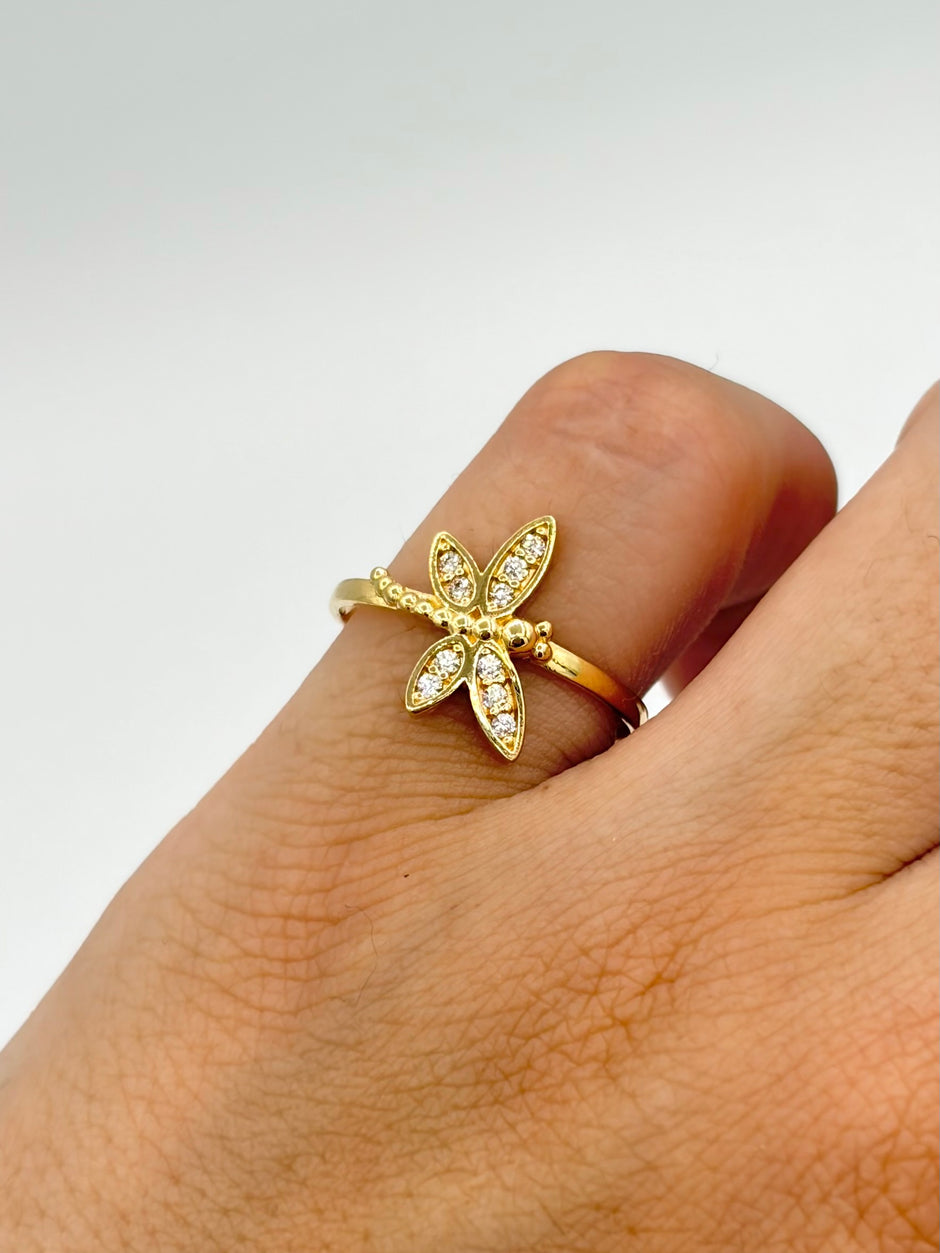 Anillo libelula circones blancos  Oro amarillo 18k / Talla 6/2 / 1,64 Gr
