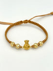 Pulsera tejida herraje bolsa dinero 4BD #6 hilo beige Oro amarillo 18k 1,01 Gr