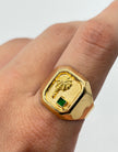 Anillo Troquelado palmera circon verde  Oro amarillo 18k / Talla 9/2 / 3,53 Gr