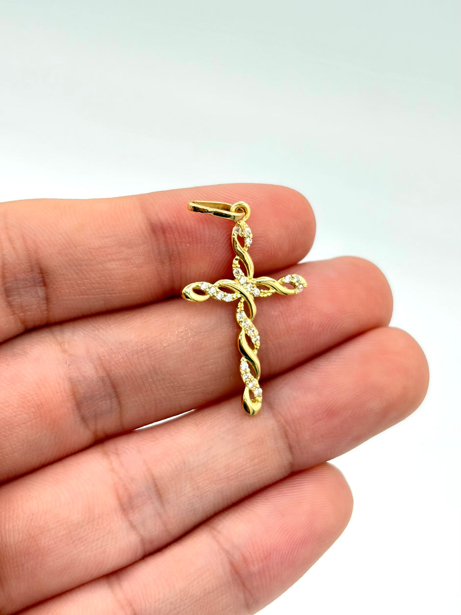 Dije cruz entrelazada circones blancos Oro amarillo 18k 1,25 Gr / 3,5 Cm