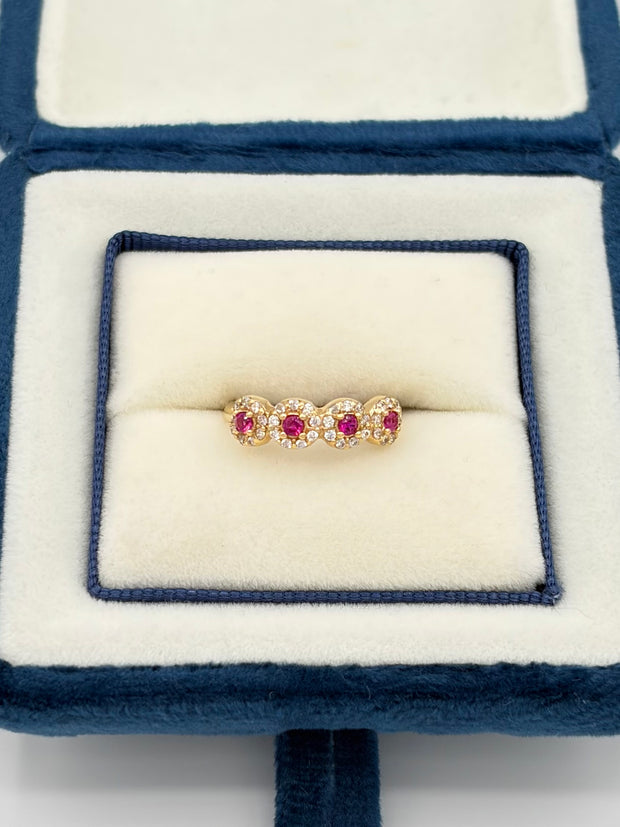 Anillo circones fucsia-blanco Oro amarillo 18k / Talla 5 / 2,06 Gr