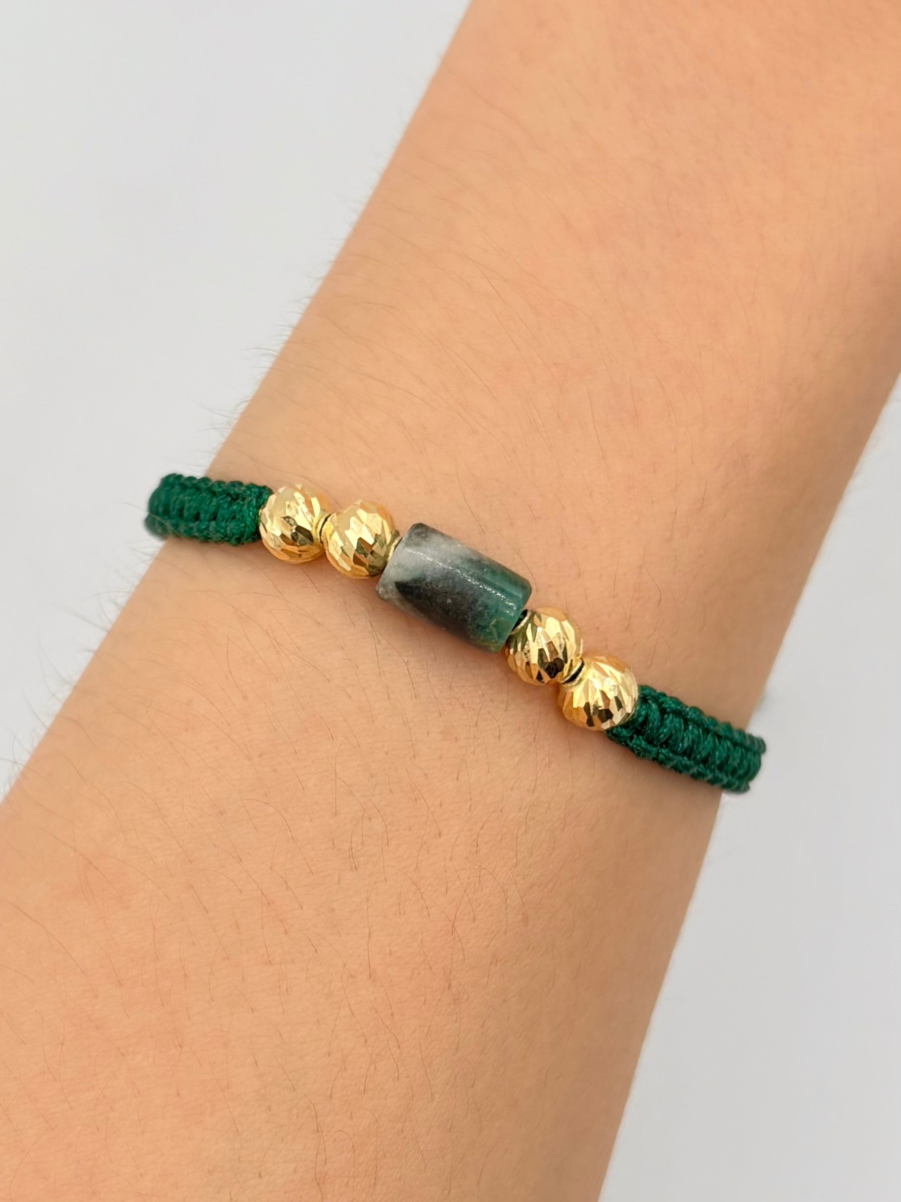 Pulsera tejida 4BD #6 murralla en medio hilo verde Oro amarillo 18k 0,64 Gr