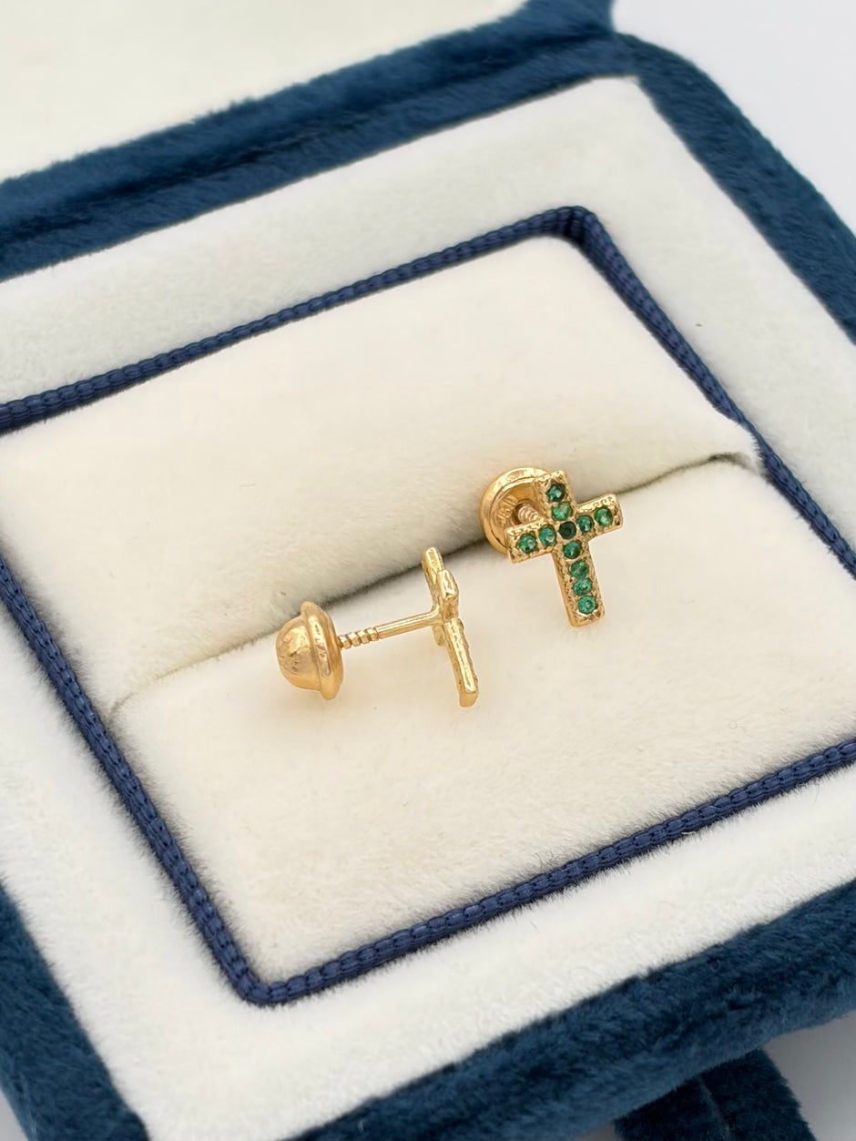 Topos cruz circones verdes Oro amarillo 18k 0,96 Gr / 6 mm