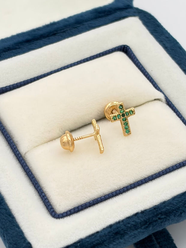 Topos cruz circones verdes Oro amarillo 18k 0,96 Gr / 6 mm