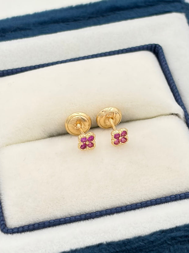 Topos mini trebol circones rosados  Oro amarillo 18k 0,65 Gr / 4 mm