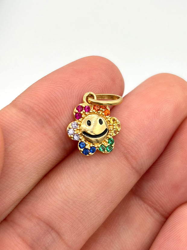 Dije dije flor circones de colores  Oro amarillo 18k 1,18 Gr / 8,0 mm / 2,0 Cm