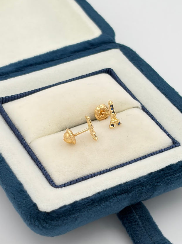 Topos torre eiffel circones azules  Oro amarillo 18k 0,83 Gr / 4 mm