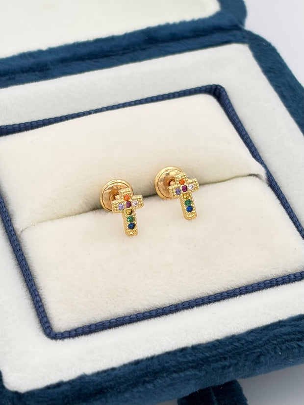 Topos cruz circones de colores  Oro amarillo 18k 0,79 Gr / 5 mm