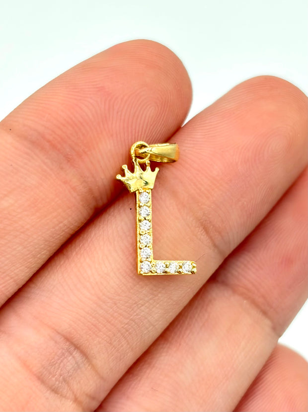 Dije Inicial L circones blancos corona Oro amarillo 18k 0,63 Gr / 0,7 mm