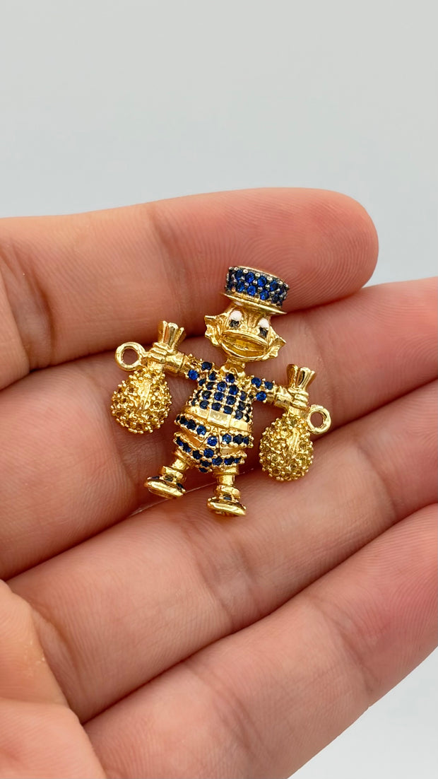 Herraje tio rico bolsas dinero circones azules Oro amarillo 18k 4,73 Gr / 2,3 Cm
