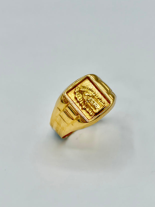 Anillo Troquelado Virgen de guadalupe  Oro amarillo 18k / Talla 10/2 / 3,52 Gr