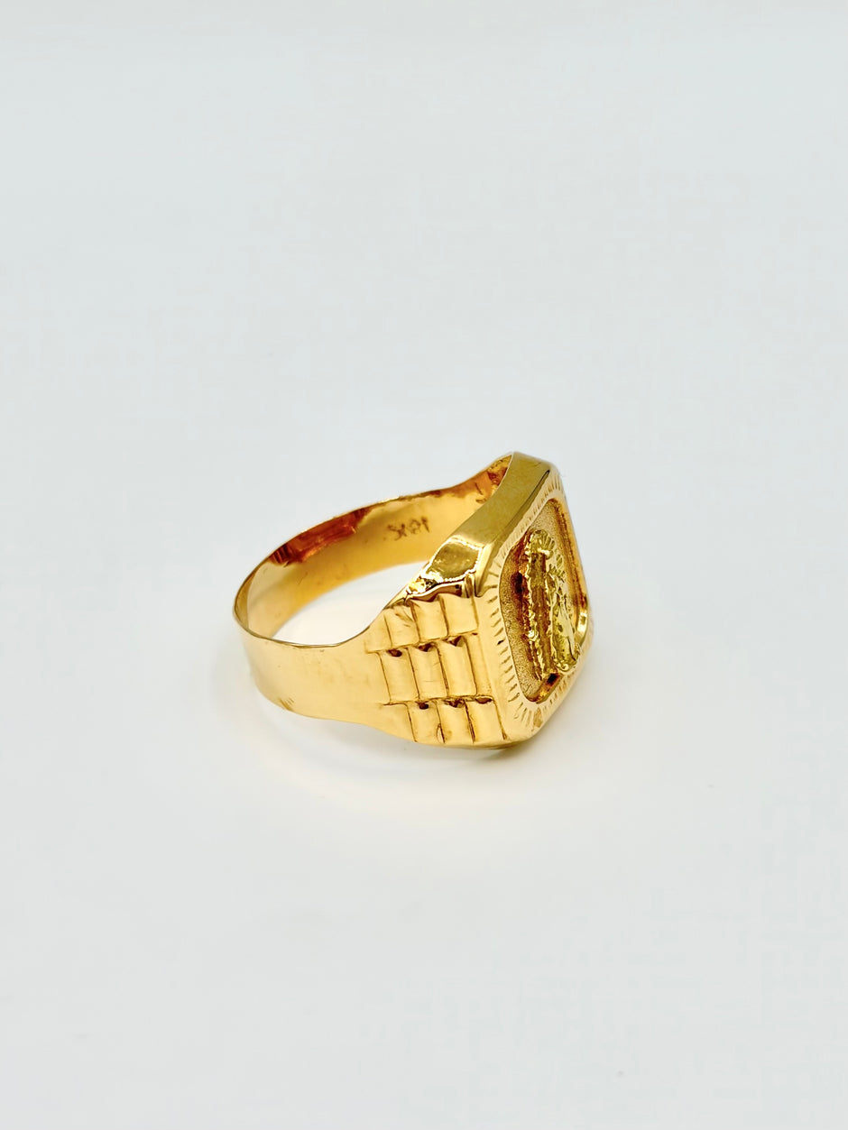 Anillo Troquelado Virgen de guadalupe  Oro amarillo 18k / Talla 9 / 3,54 Gr