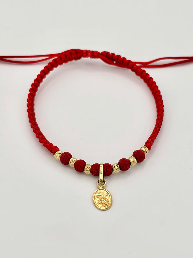 Pulsera tejida dije san miguel arcangel 6BD #3 hilo rojo Oro amarillo 18k 0,55 Gr