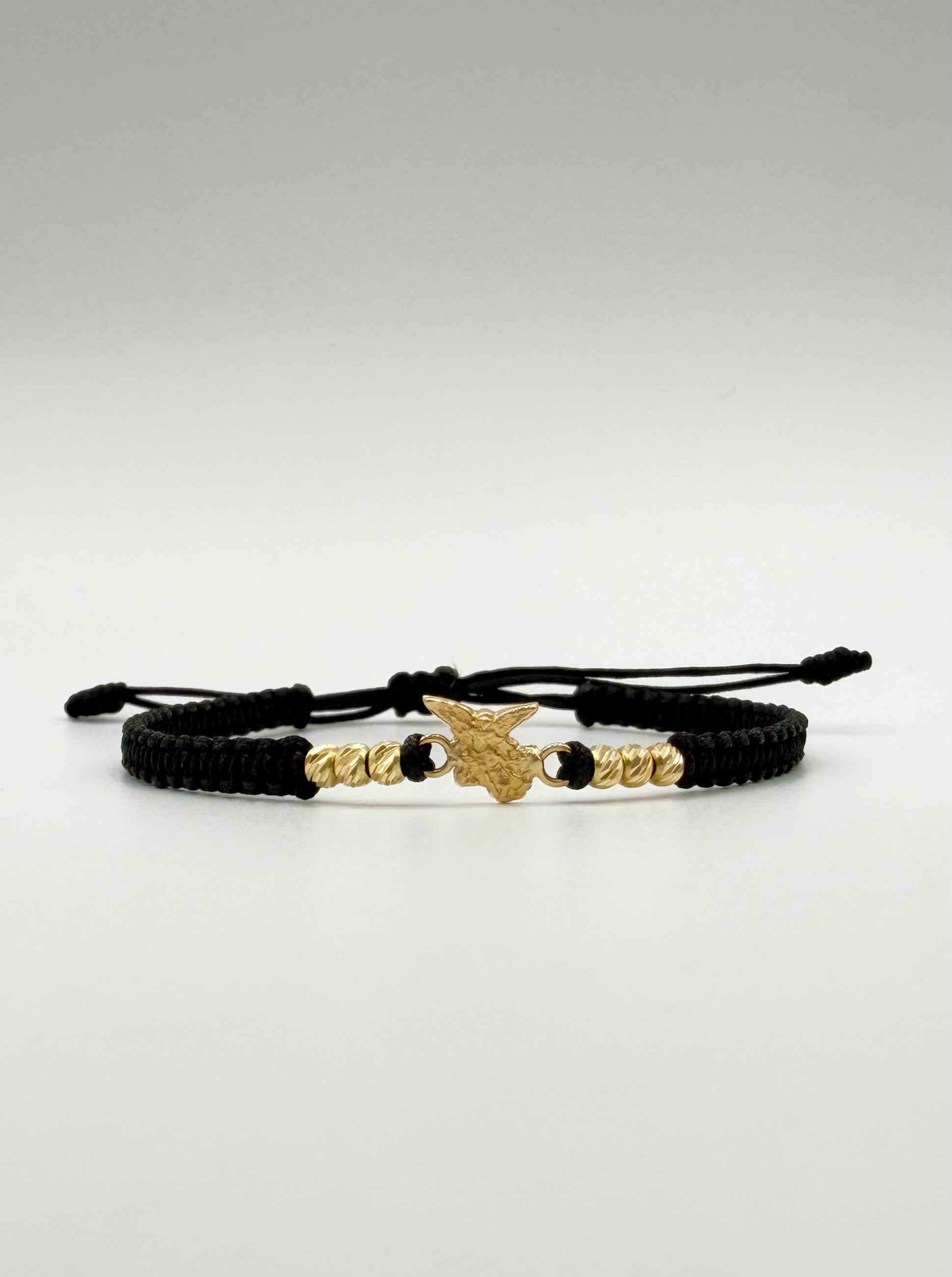 Pulsera tejida herraje san miguel arcangel 6BD #3 hilo negro Oro amarillo 18k 0,42 Gr