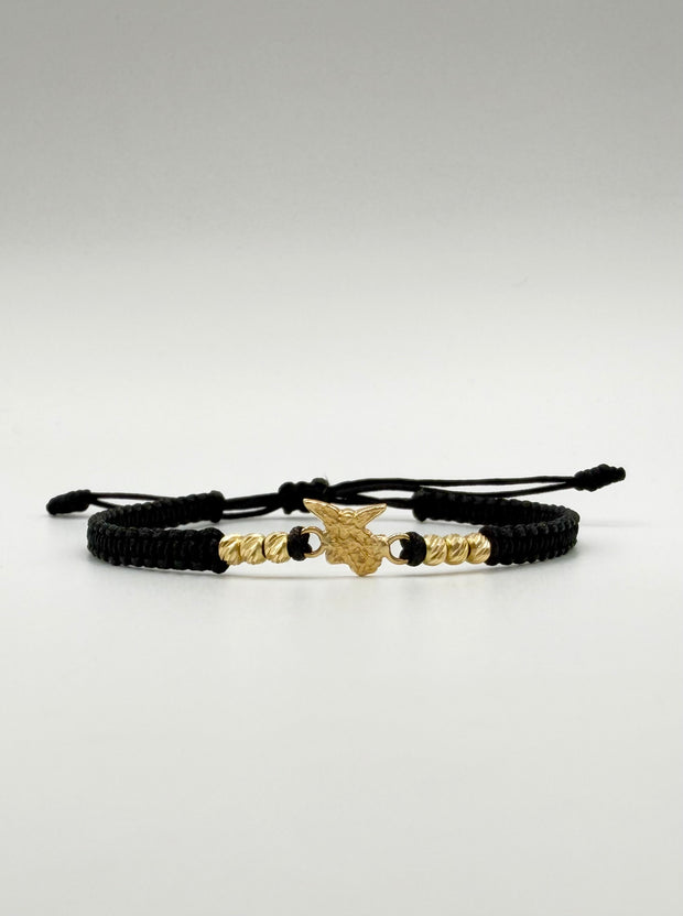 Pulsera tejida herraje san miguel arcangel 6BD #3 hilo negro Oro amarillo 18k 0,42 Gr