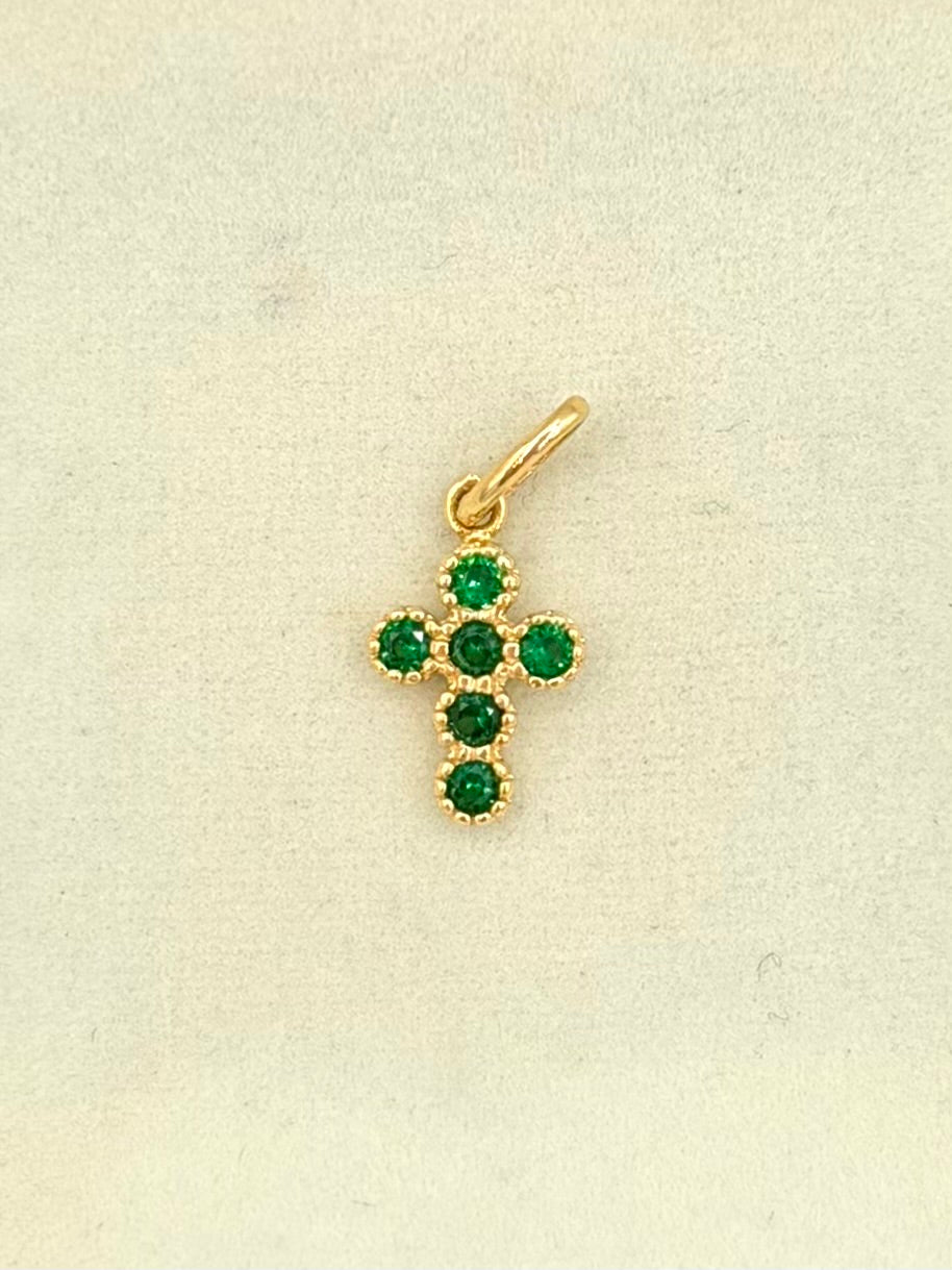 Dije cruz circones verdes Oro amarillo 18k 1,0 Gr / 2,0 Cm