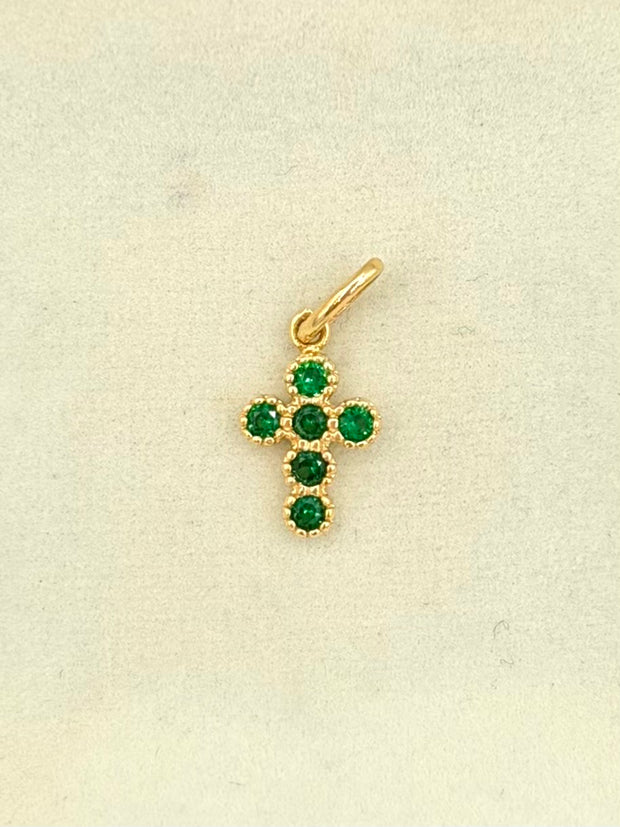 Dije cruz circones verdes Oro amarillo 18k 1,0 Gr / 2,0 Cm