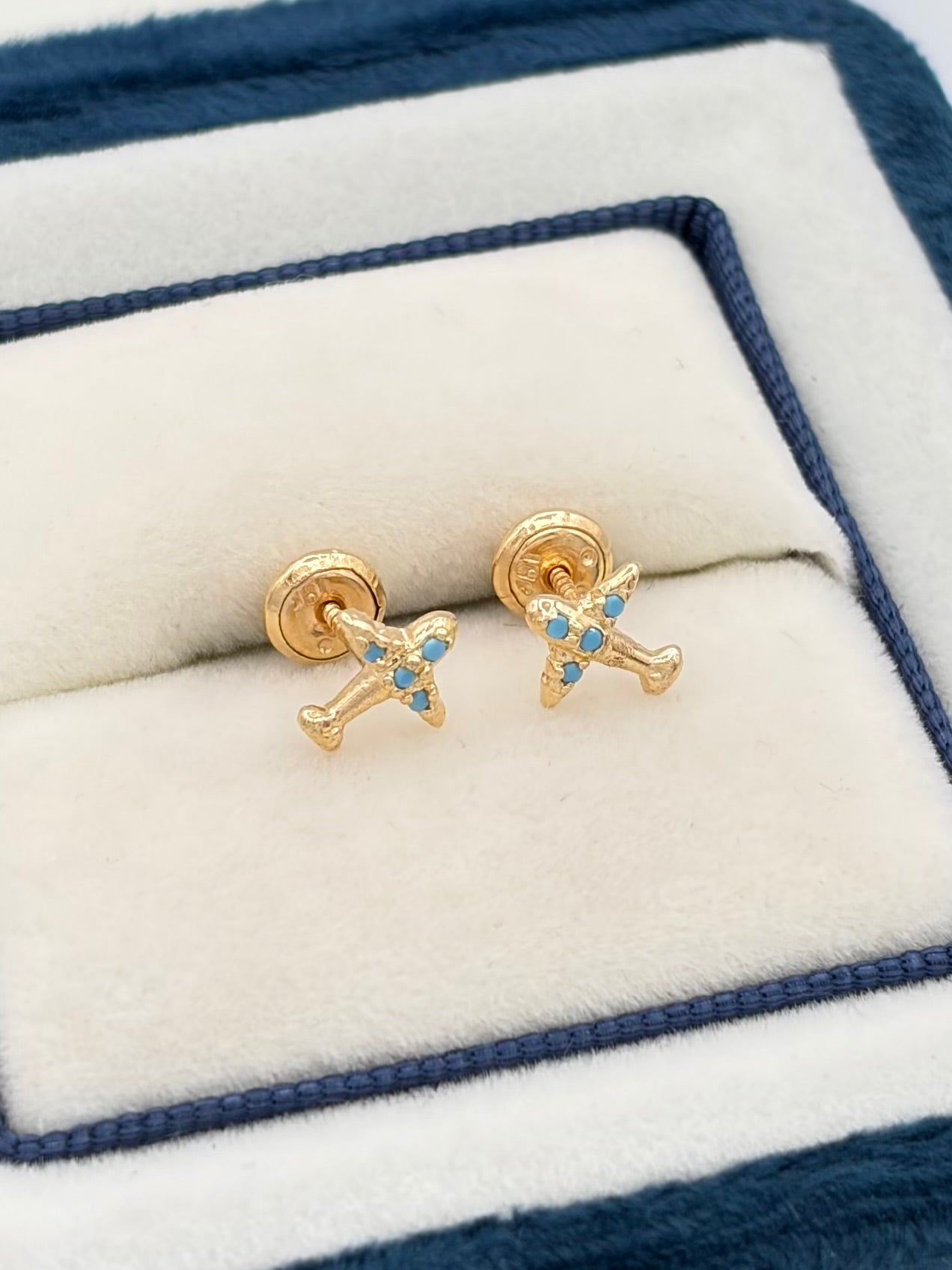 Topos avion circones azules Oro amarillo 18k 0,92 Gr / 7 mm