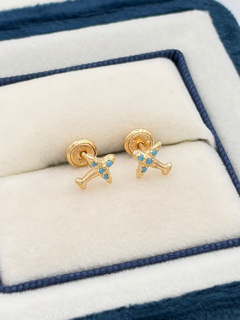 Topos avion circones azules Oro amarillo 18k 0,92 Gr / 7 mm