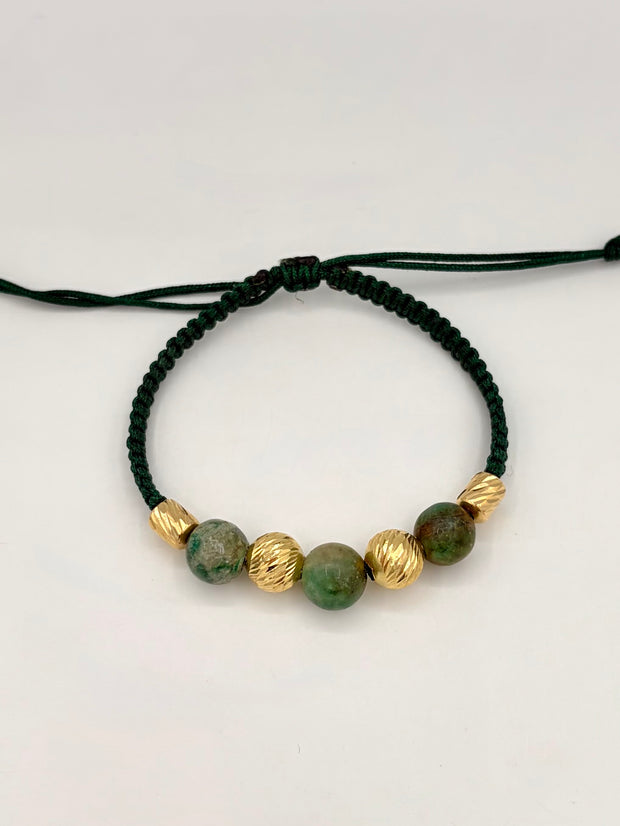 Pulsera tejida 2BD #8 2CD #5 murrallas hilo verde Oro amarillo 18k 1,18 Gr