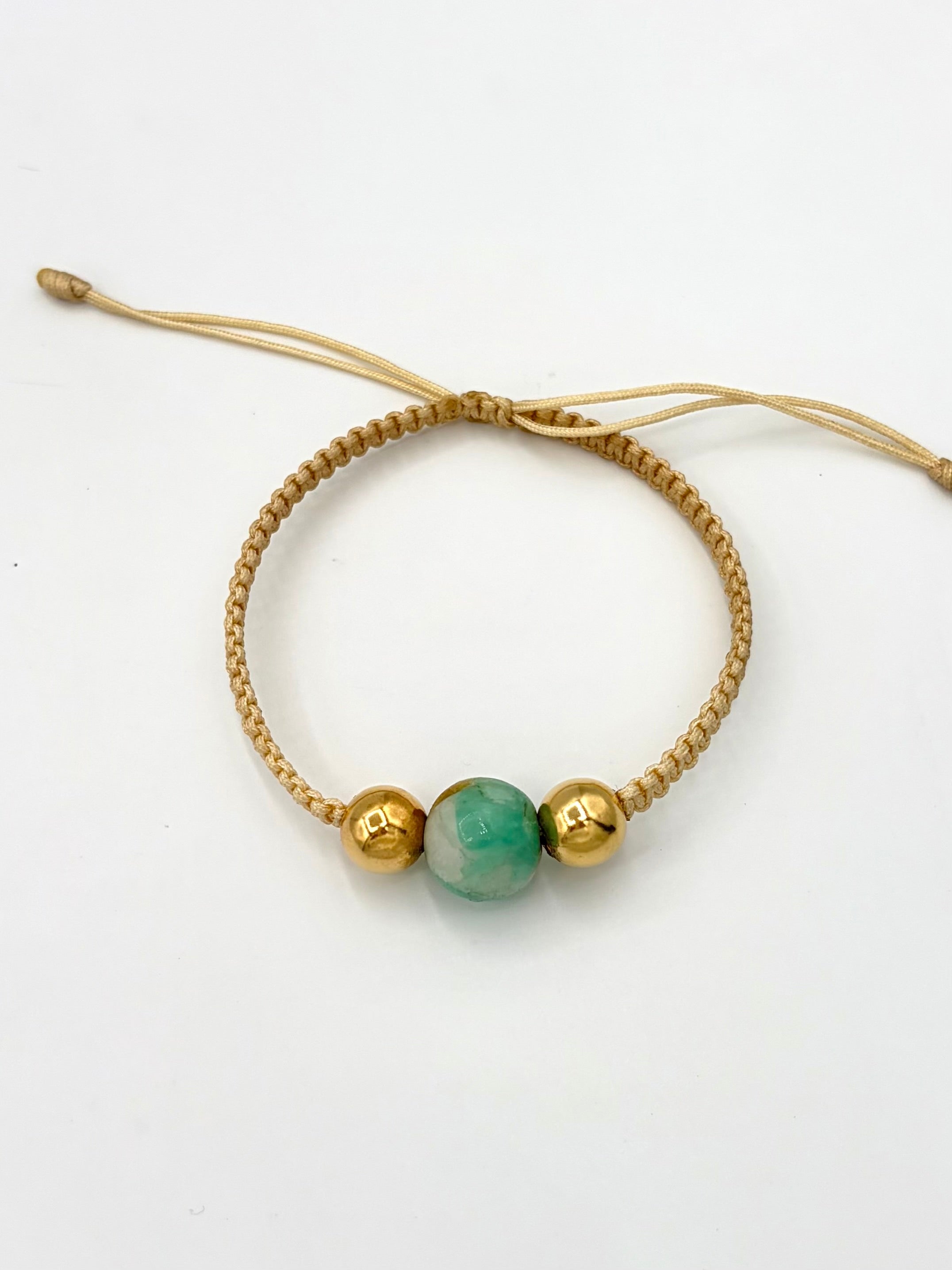 Pulsera tejida 2BL #8 murralla hilo beige Oro amarillo 18k 0,61 Gr
