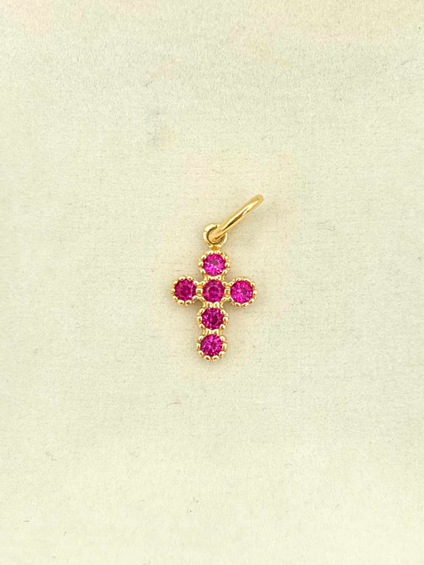 Dije cruz circones fucsia  Oro amarillo 18k 0,96 Gr / 2,0 Cm