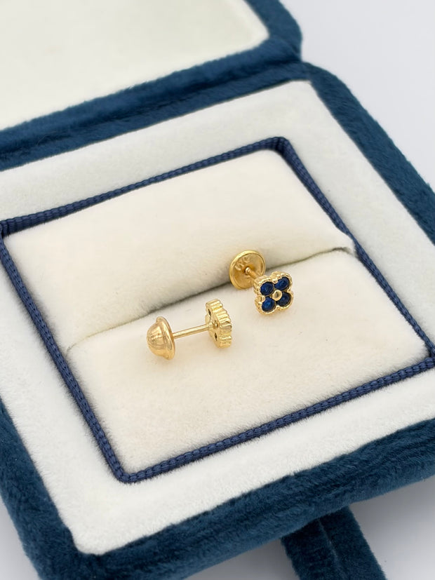 Topos trebol circones azules  Oro amarillo 18k 1,13 Gr / 5 mm