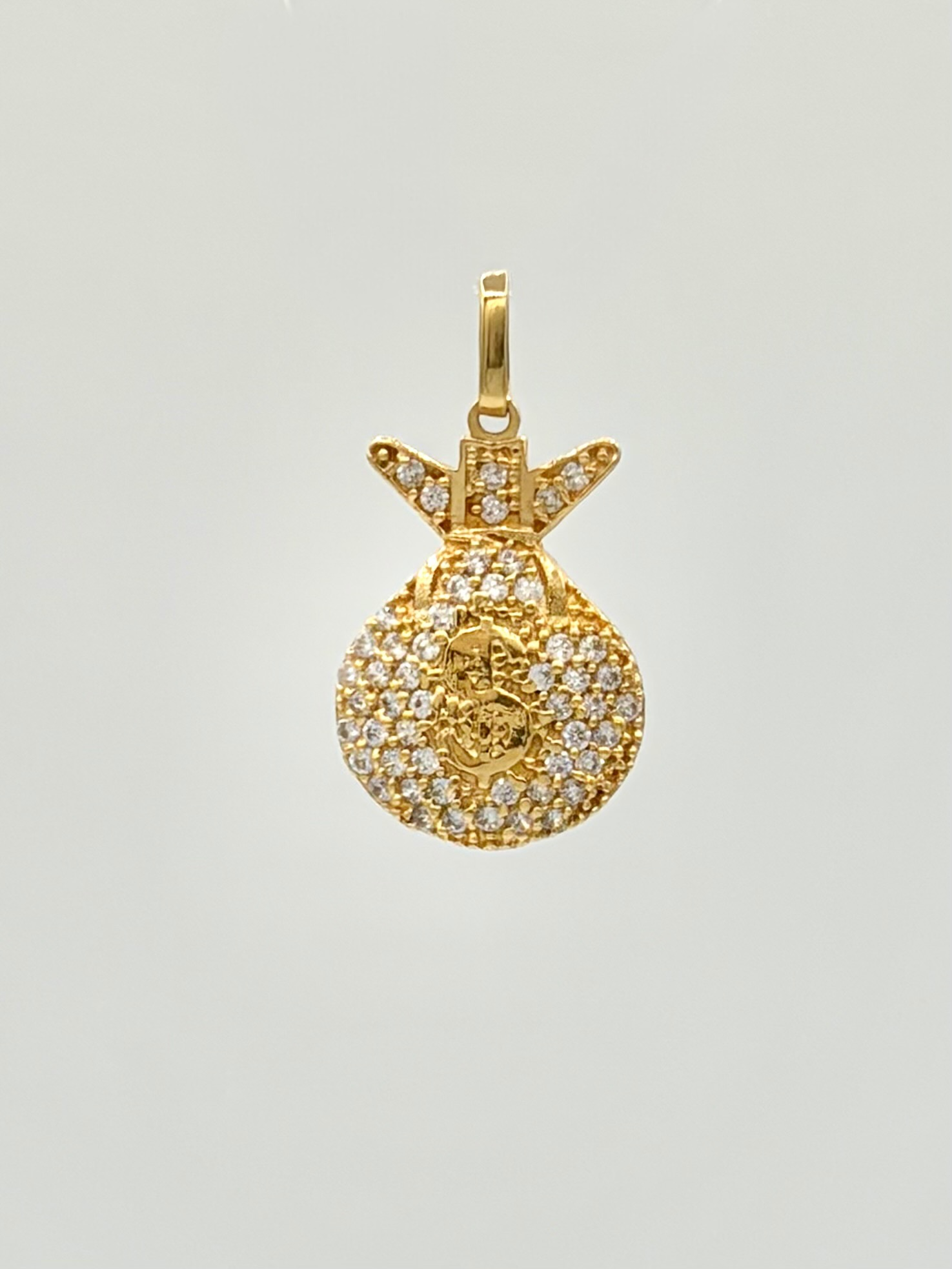 Dije Bolsa de dinero circones blancos  Oro amarillo 18k 2,35 Gr / 1,5 Cm