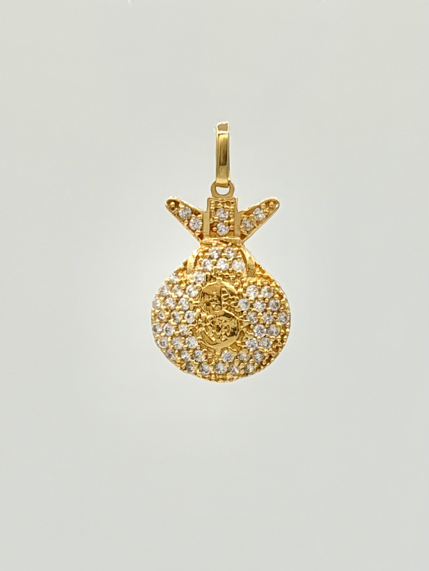 Dije Bolsa de dinero circones blancos  Oro amarillo 18k 2,35 Gr / 1,5 Cm