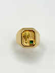Anillo Troquelado palmera circon verde  Oro amarillo 18k / Talla 9/2 / 3,53 Gr