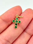 Dije cruz circones verdes Oro amarillo 18k 1,0 Gr / 2,0 Cm