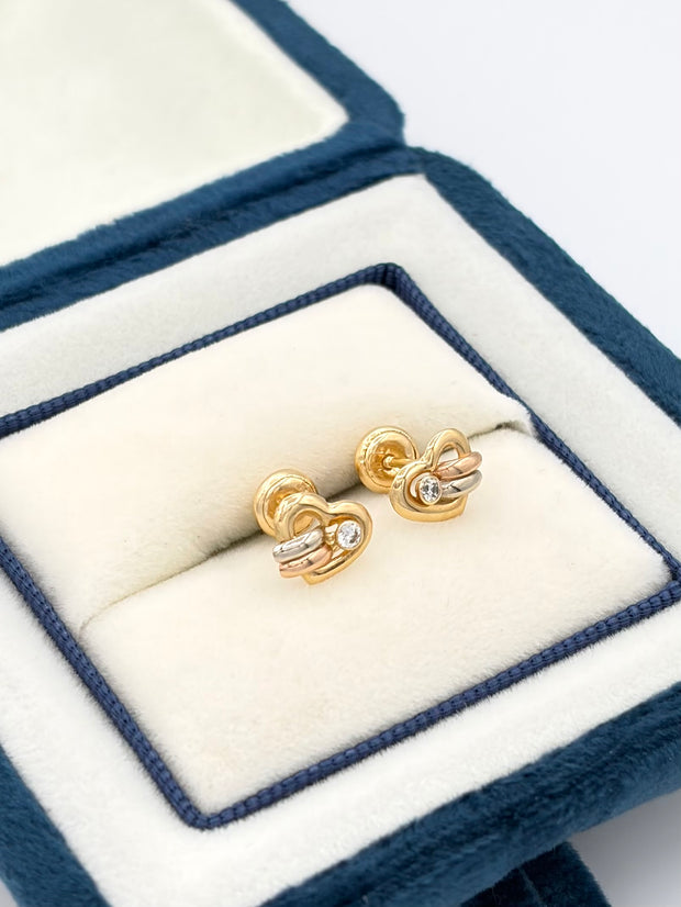 Topos corazon circon blanco Tres oros 18k 0,91 Gr / 7 mm