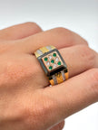 Anillo Cuadrado circones verdes-blancos  Oro amarillo y Oro rosa 18k / Talla 10/30 / 7,71 Gr