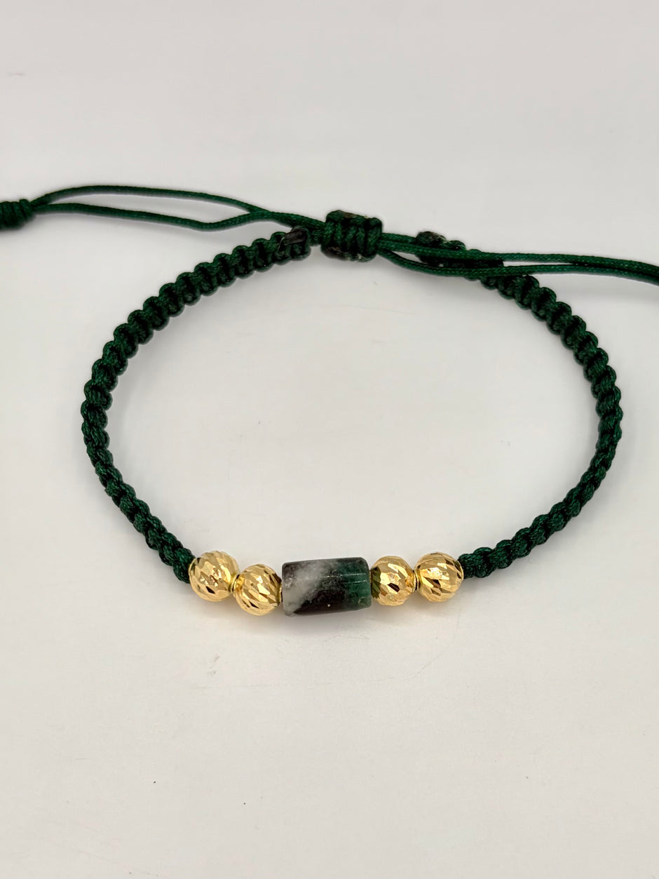Pulsera tejida 4BD #6 murralla en medio hilo verde Oro amarillo 18k 0,64 Gr