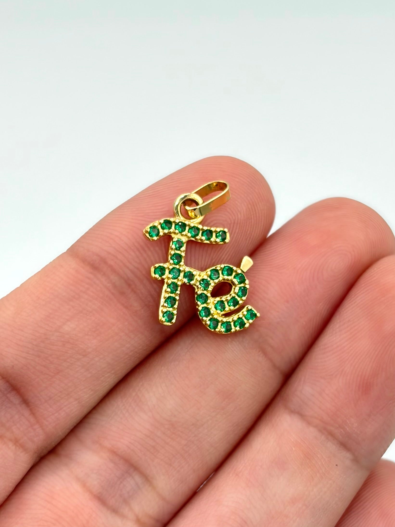Dije fe circones verdes Oro amarillo 18k 1,35 Gr / 2,0 Cm