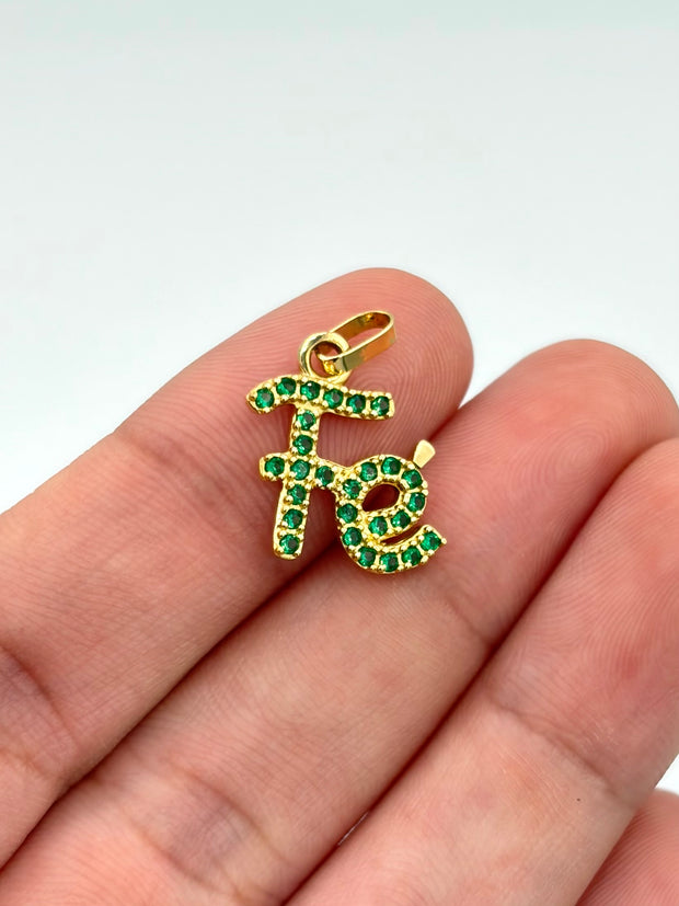 Dije fe circones verdes Oro amarillo 18k 1,35 Gr / 2,0 Cm