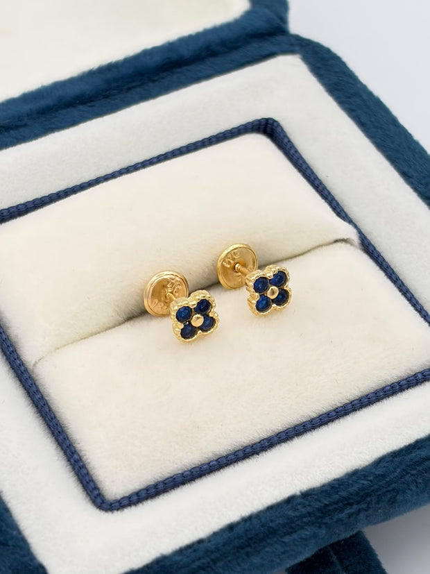 Topos trebol circones azules  Oro amarillo 18k 1,13 Gr / 5 mm