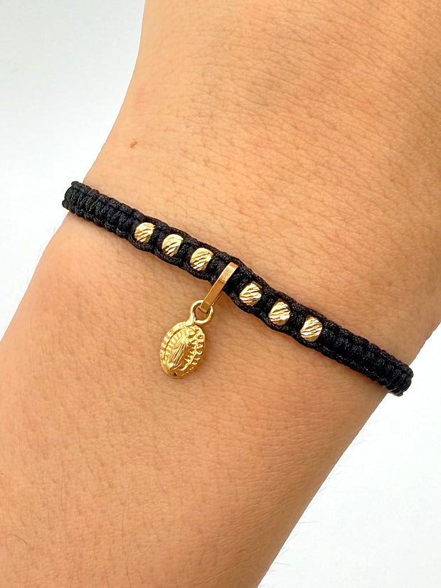 Pulsera tejida dije virgen guadalupe 6BD #3 hilo negro Oro amarillo 18k 0,46 Gr