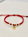 Pulsera tejida dije corazon 4BD #4 hilo rojo Oro amarillo 18k 0,60 Gr